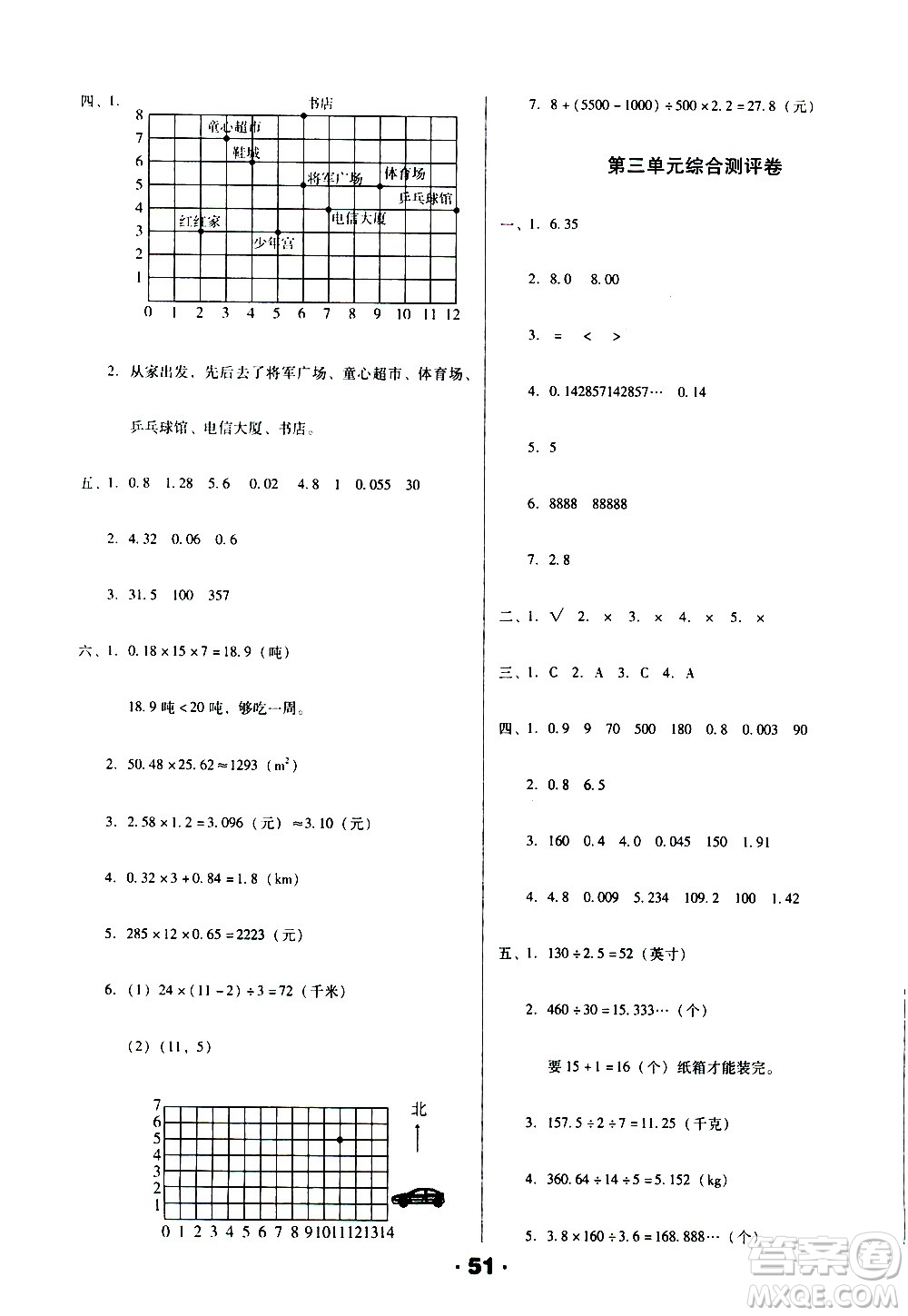 北方婦女兒童出版社2020全程考評一卷通數(shù)學(xué)五年級上冊RJ人教版答案