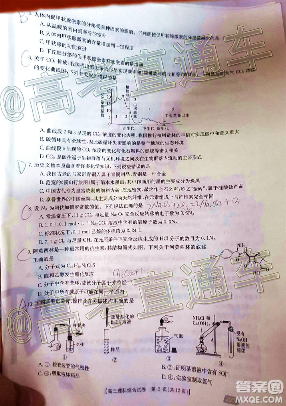 2021屆西南四省高三金太陽(yáng)聯(lián)考理科綜合試題及答案