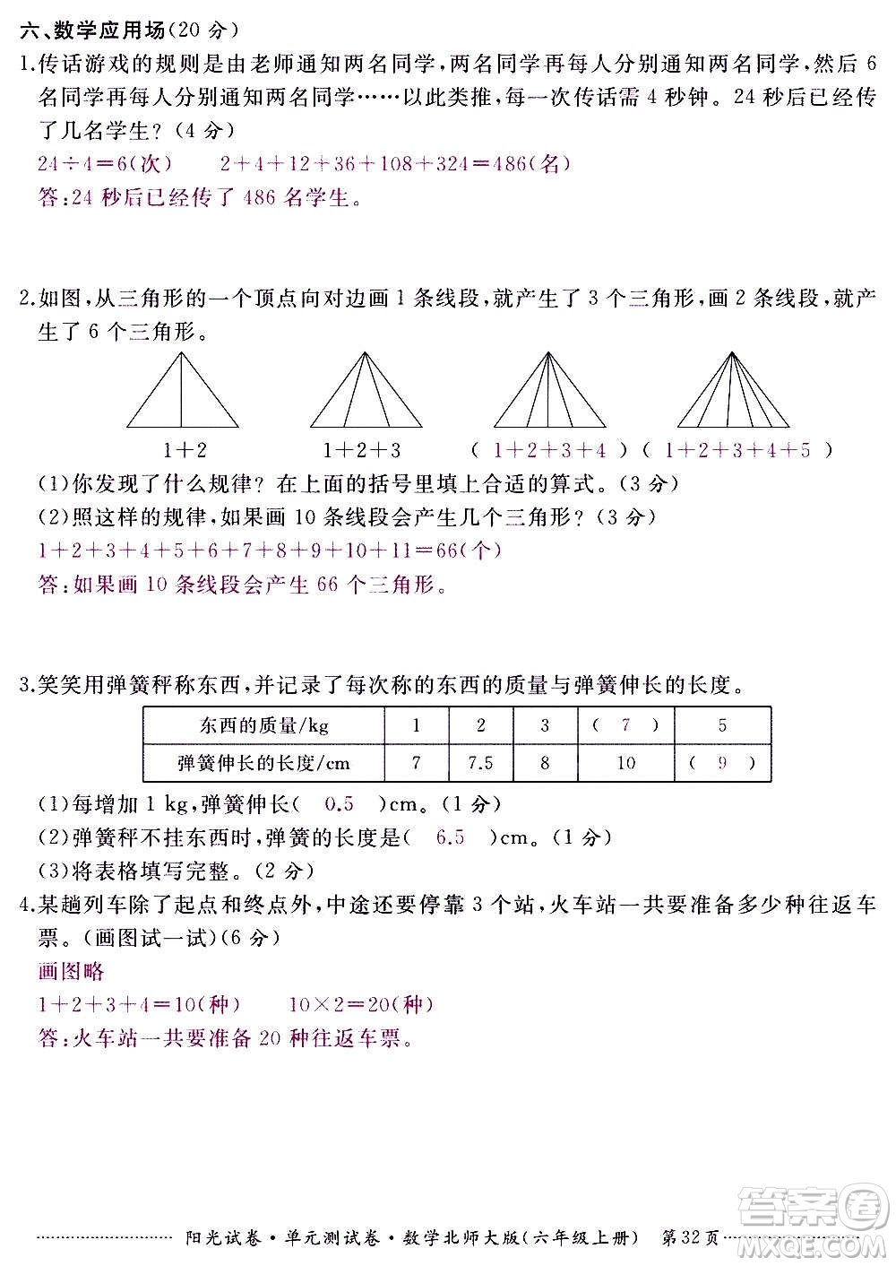 江西高校出版社2020陽光試卷單元測試卷數(shù)學六年級上冊北師大版答案