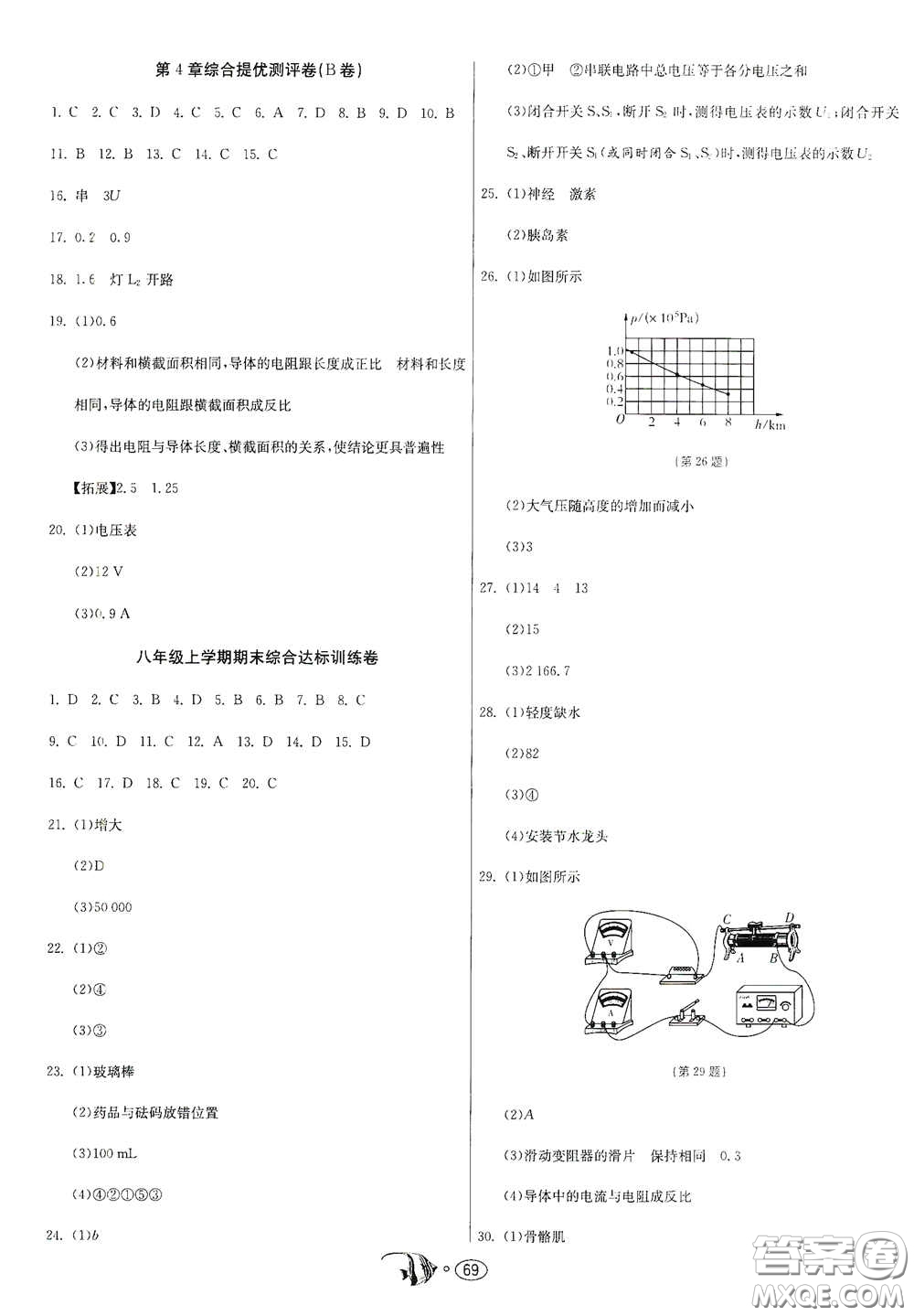 江蘇人民出版社2020提優(yōu)名卷八年級科學上冊ZJJY版答案