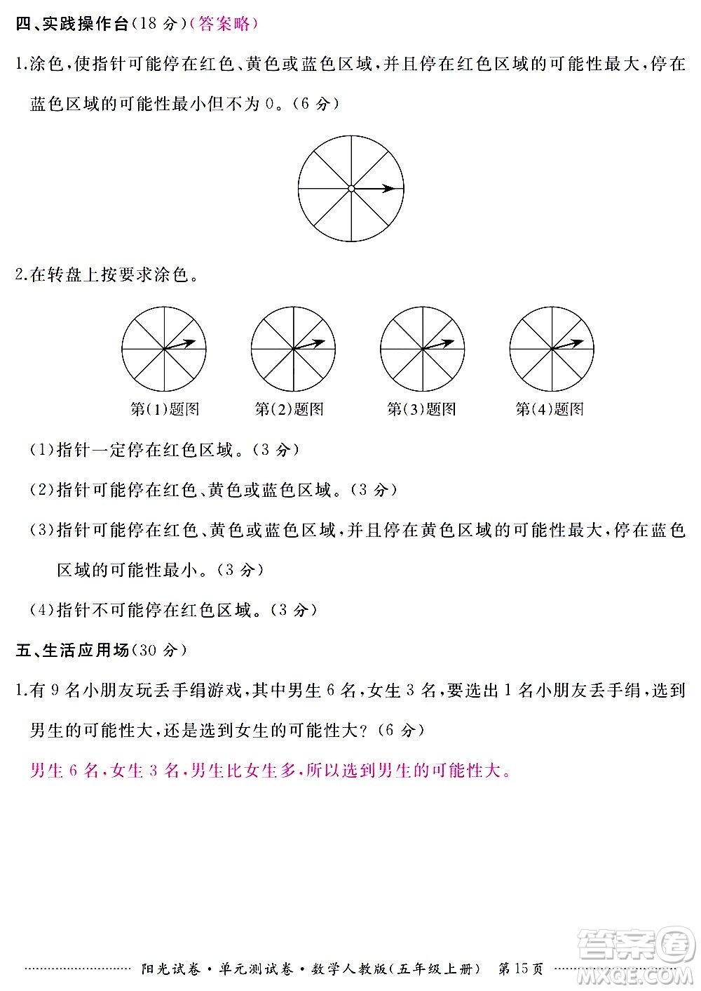 江西高校出版社2020陽光試卷單元測(cè)試卷數(shù)學(xué)五年級(jí)上冊(cè)人教版答案