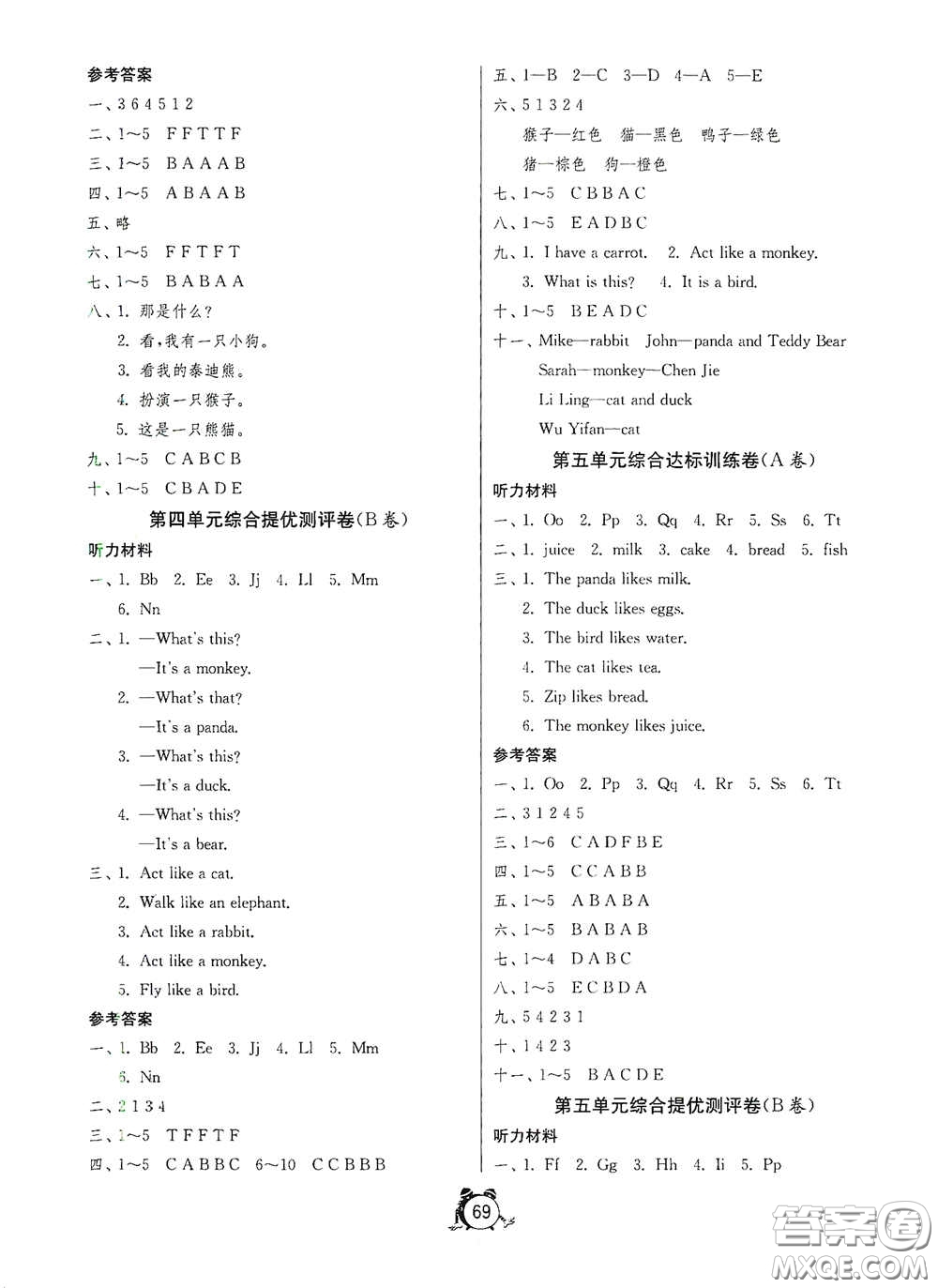 江蘇人民出版社2020提優(yōu)名卷三年級(jí)英語上冊(cè)人教版答案
