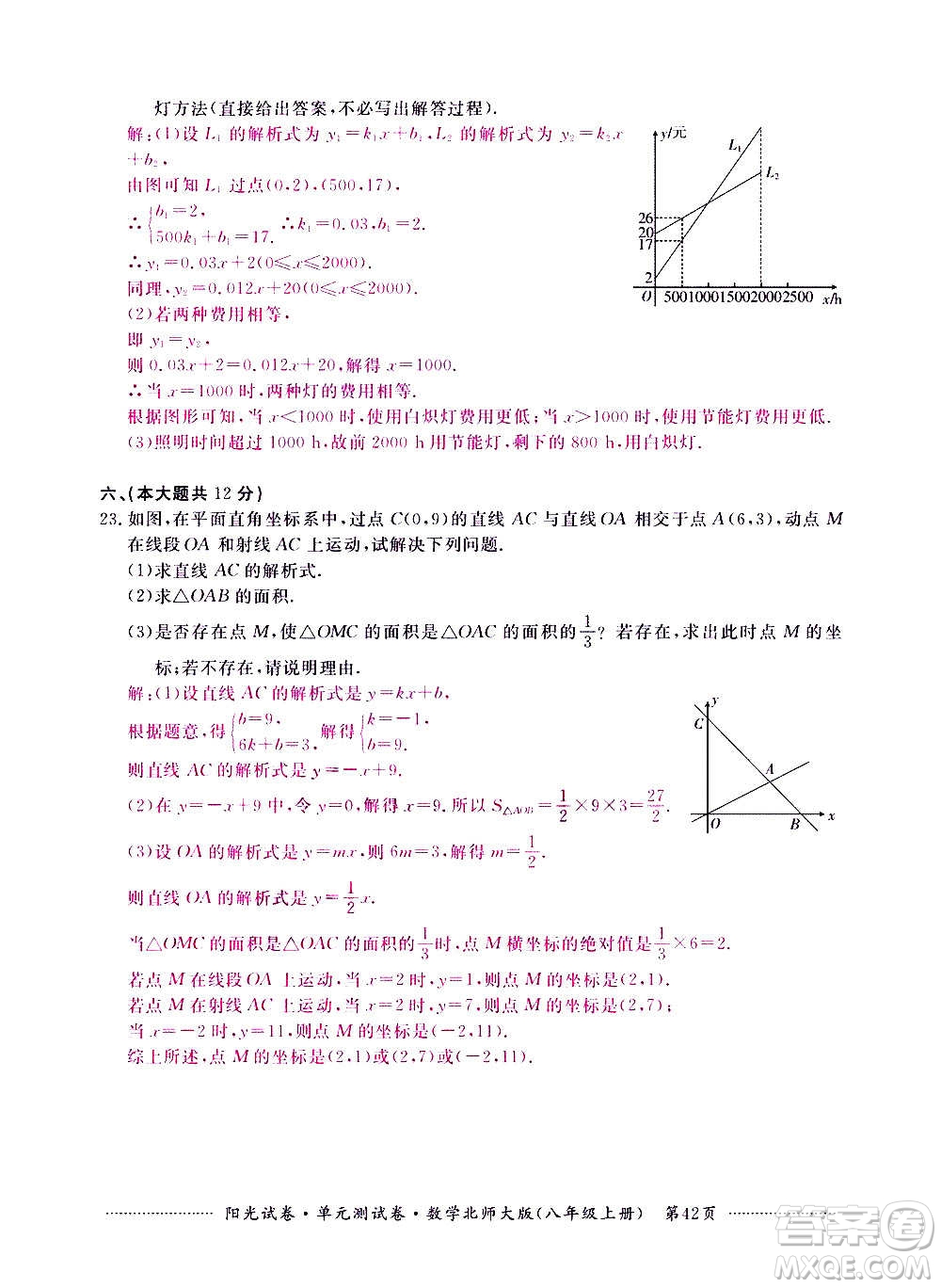 江西高校出版社2020陽(yáng)光試卷單元測(cè)試卷數(shù)學(xué)八年級(jí)上冊(cè)北師大版答案