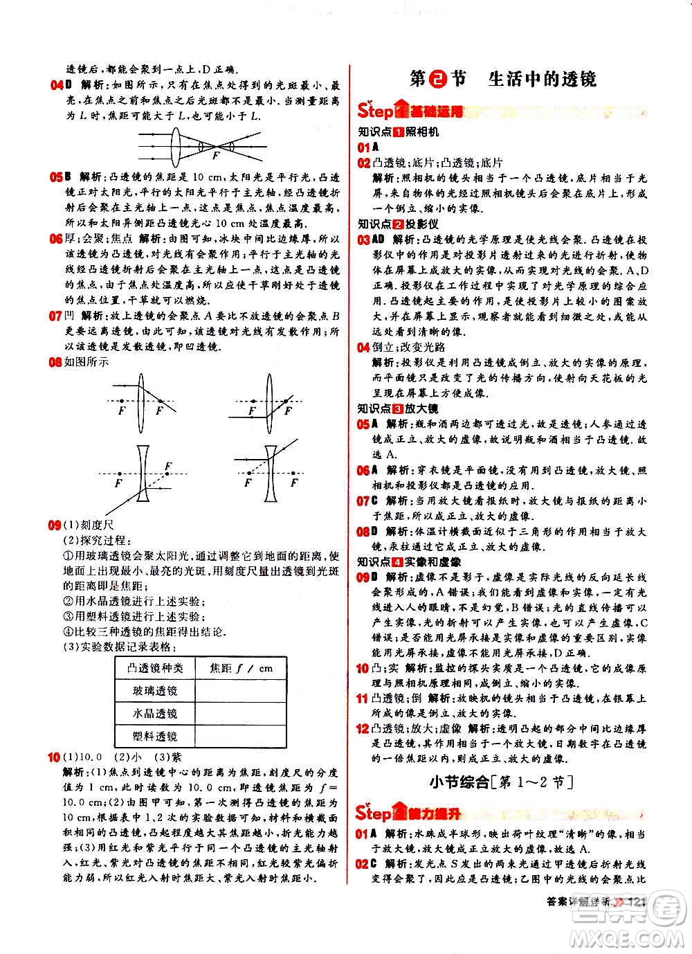 黑龍江教育出版社2021新版陽光計(jì)劃初中同步物理八年級(jí)上冊(cè)R人教版答案