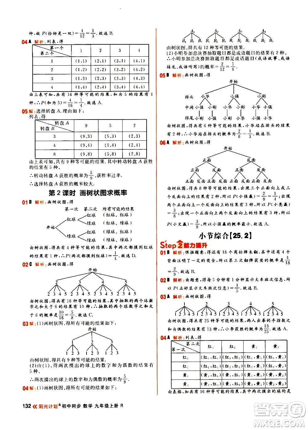黑龍江教育出版社2021新版陽光計(jì)劃初中同步數(shù)學(xué)九年級上冊R人教版答案