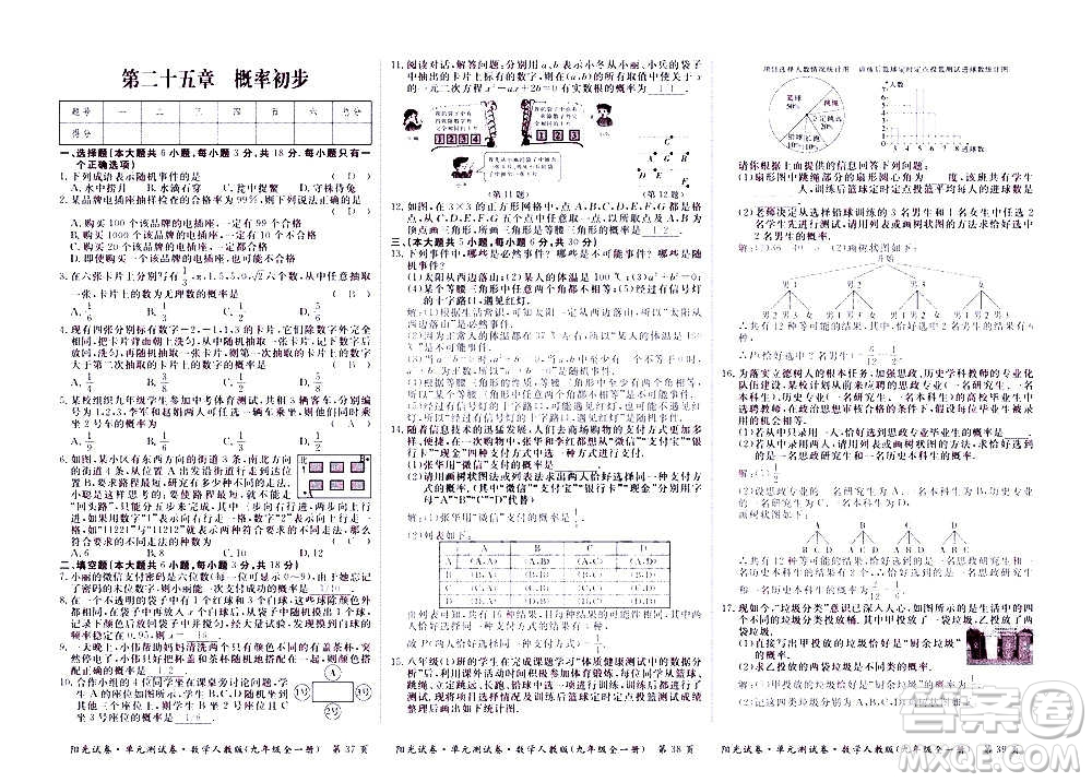 江西高校出版社2020陽光試卷單元測試卷數(shù)學九年級全一冊人教版答案