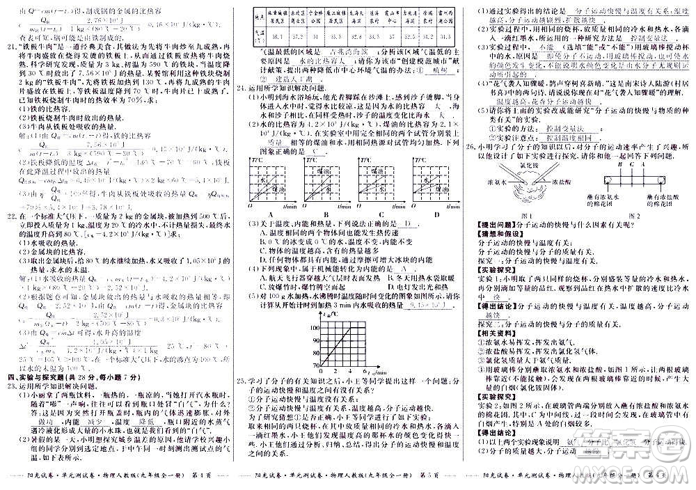 江西高校出版社2020陽光試卷單元測試卷物理九年級全一冊人教版答案