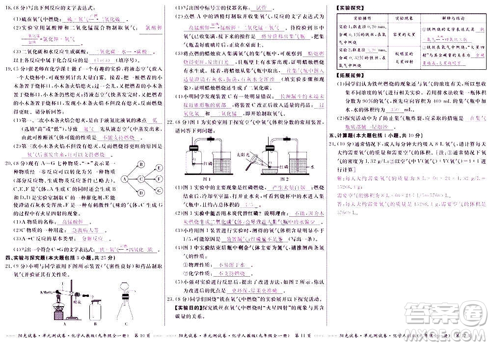 江西高校出版社2020陽光試卷單元測試卷化學(xué)九年級全一冊人教版答案