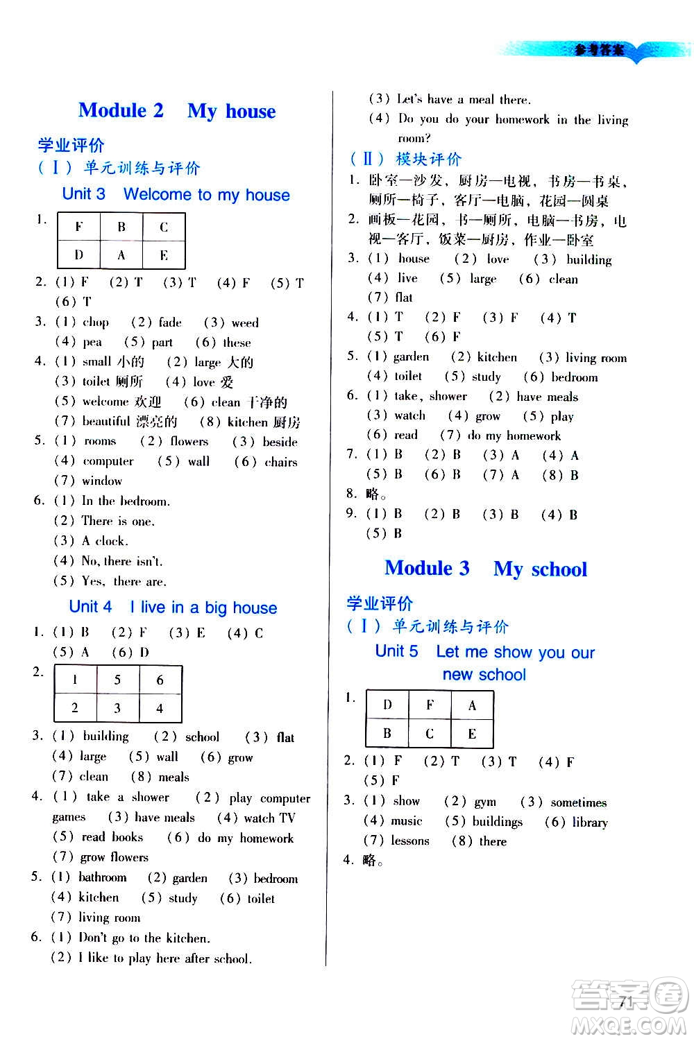廣州出版社2020陽光學業(yè)評價英語四年級上冊教科版答案