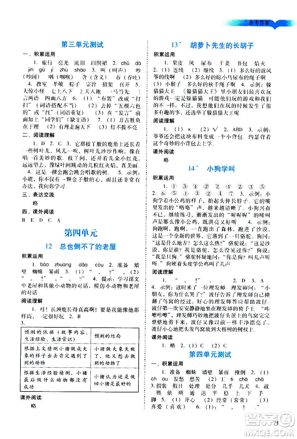廣州出版社2020陽光學業(yè)評價語文三年級上冊人教版答案