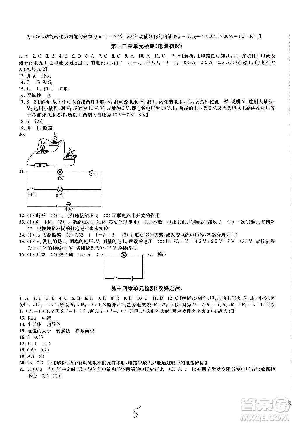 2020版金鑰匙沖刺名校大試卷九年級上冊物理國標江蘇版答案