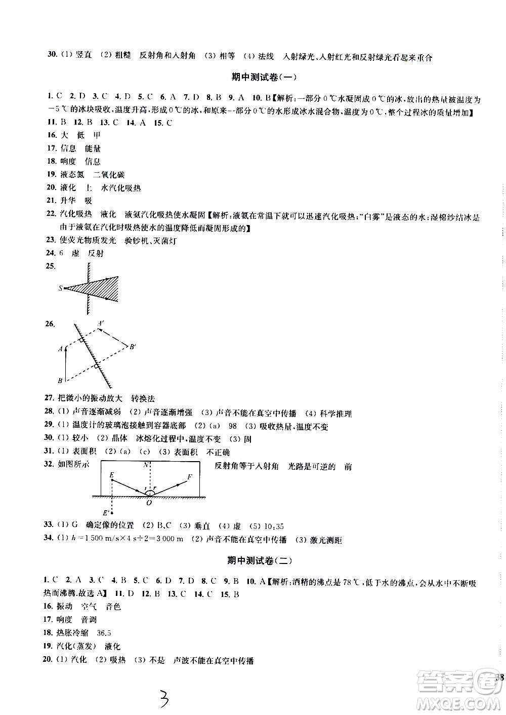  2020版金鑰匙沖刺名校大試卷八年級(jí)上冊(cè)物理國(guó)標(biāo)江蘇版答案
