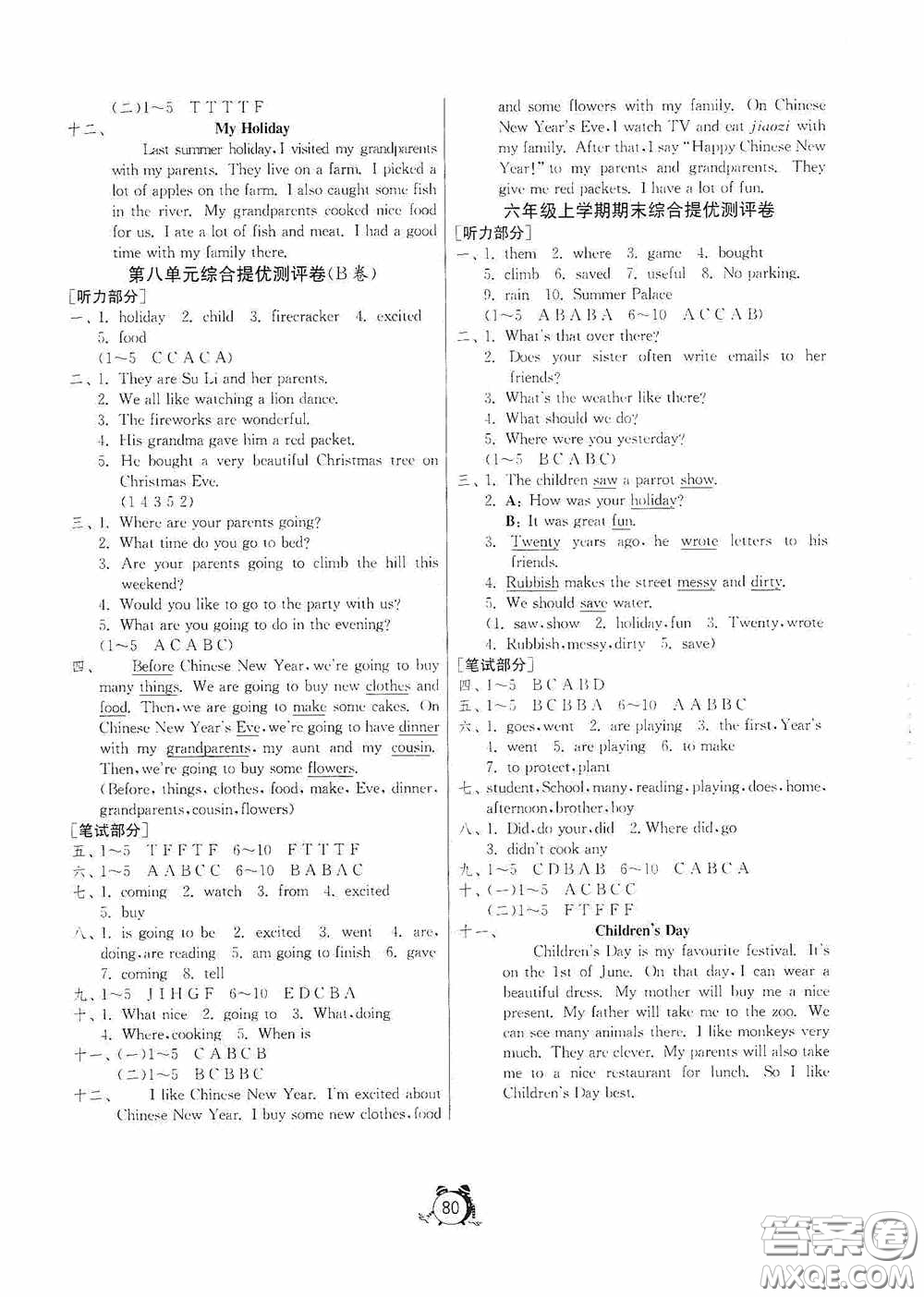 江蘇人民出版社2020提優(yōu)名卷六年級數(shù)學(xué)上冊江蘇教育版答案