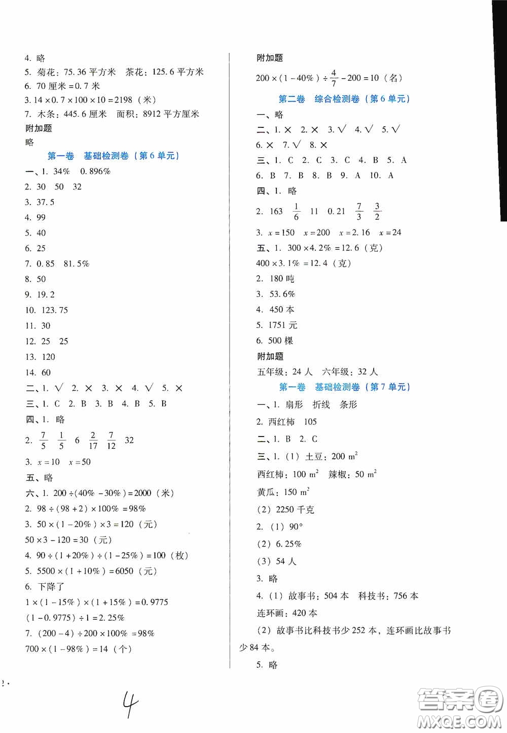 河北少年兒童出版社2020秋單元檢測卷六年級(jí)數(shù)學(xué)上冊人教版答案