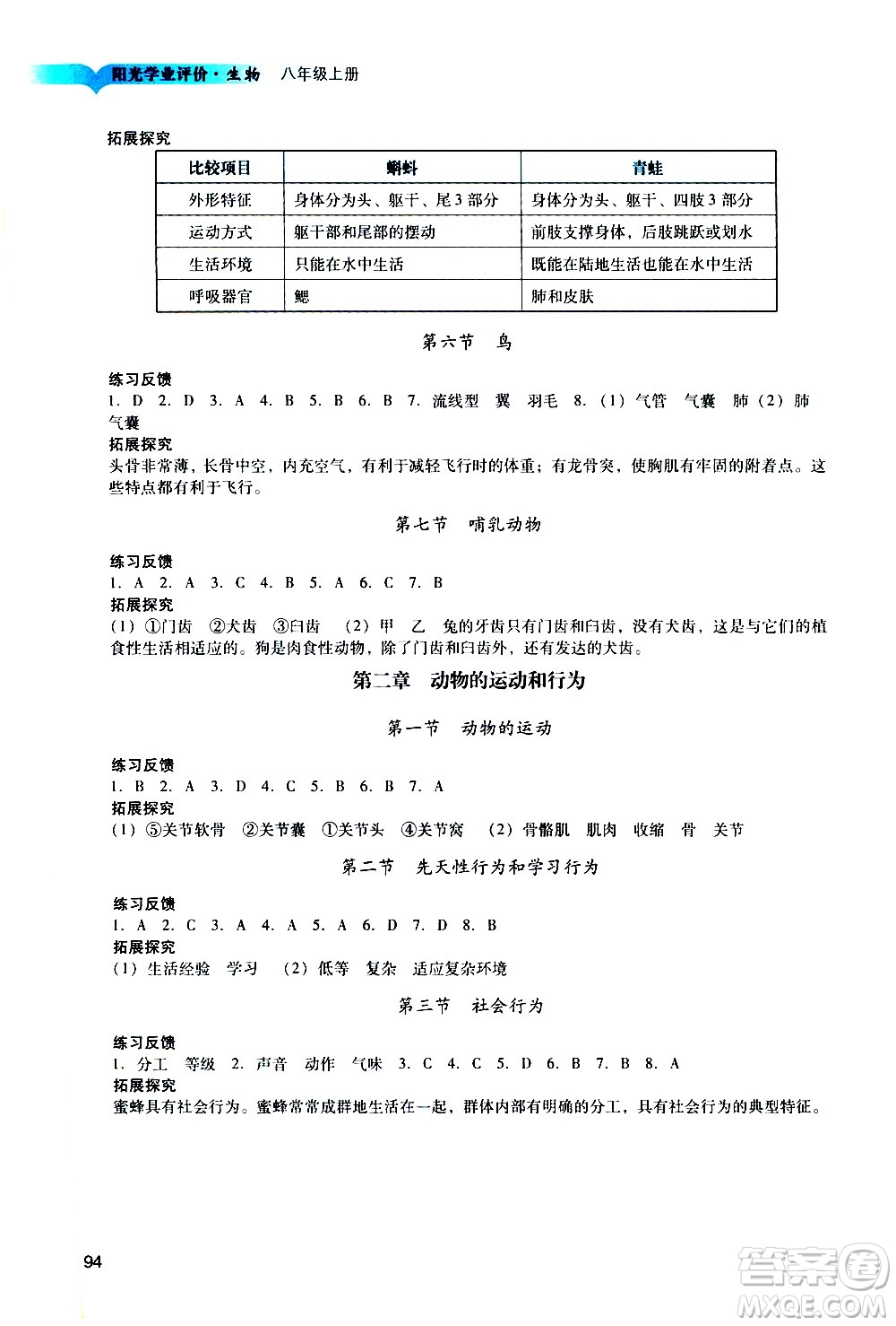 廣州出版社2020陽(yáng)光學(xué)業(yè)評(píng)價(jià)生物八年級(jí)上冊(cè)人教版答案