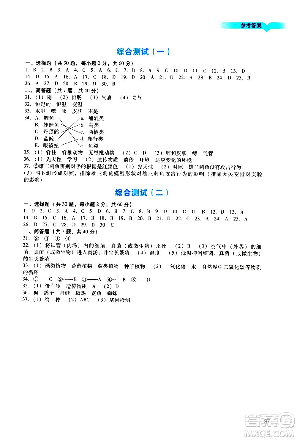 廣州出版社2020陽(yáng)光學(xué)業(yè)評(píng)價(jià)生物八年級(jí)上冊(cè)人教版答案