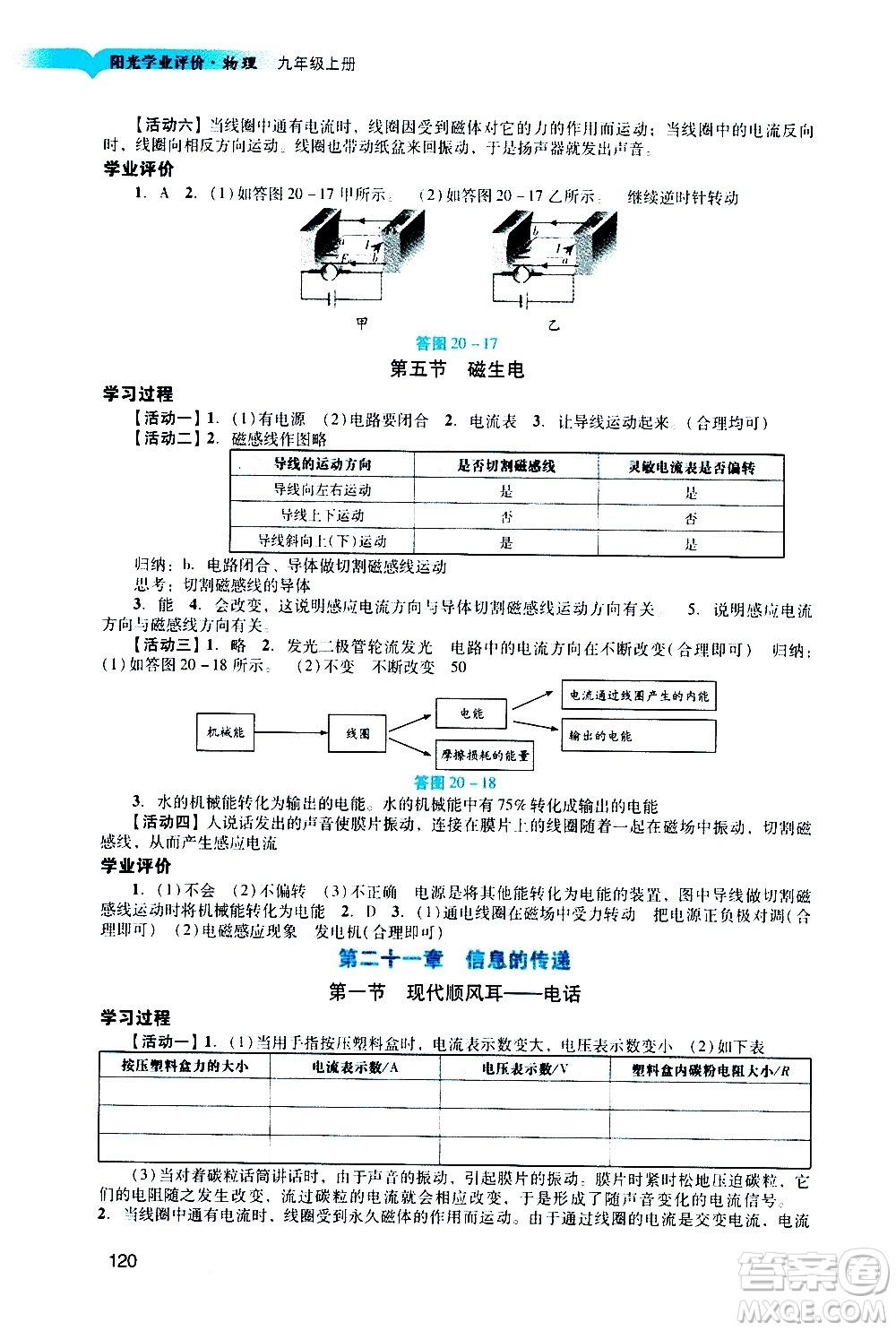 廣州出版社2020陽光學(xué)業(yè)評(píng)價(jià)物理九年級(jí)上冊(cè)人教版答案