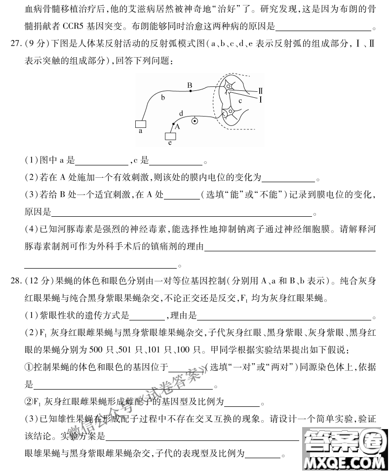 百師聯(lián)盟2021屆高三一輪復習聯(lián)考三全國卷生物試題及答案