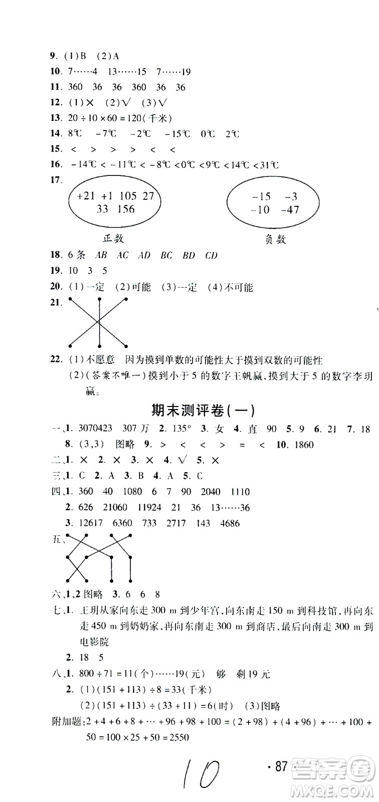 西安出版社2020創(chuàng)新考王數(shù)學四年級上冊新課標BS北師版答案