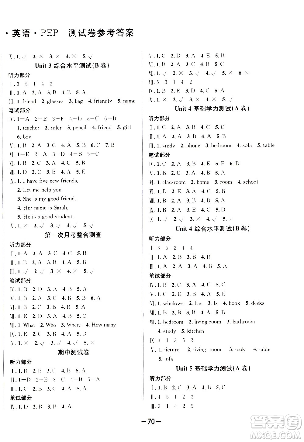 西安出版社2020創(chuàng)新考王英語四年級上冊新課標PEP人教版答案