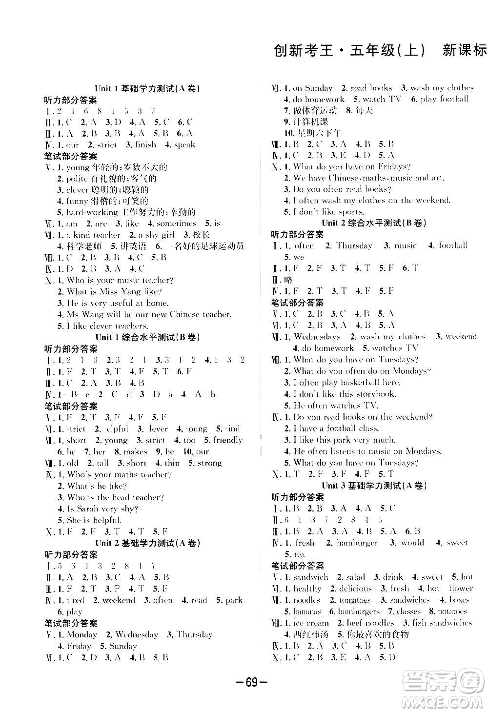 西安出版社2020創(chuàng)新考王英語(yǔ)五年級(jí)上冊(cè)新課標(biāo)PEP人教版答案