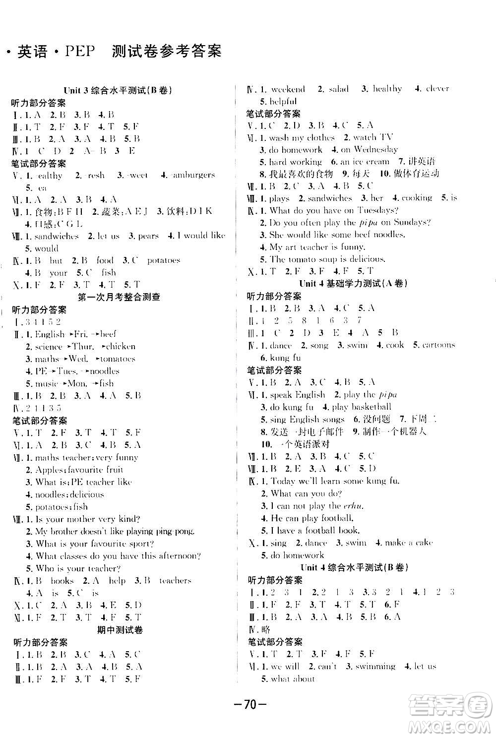 西安出版社2020創(chuàng)新考王英語(yǔ)五年級(jí)上冊(cè)新課標(biāo)PEP人教版答案