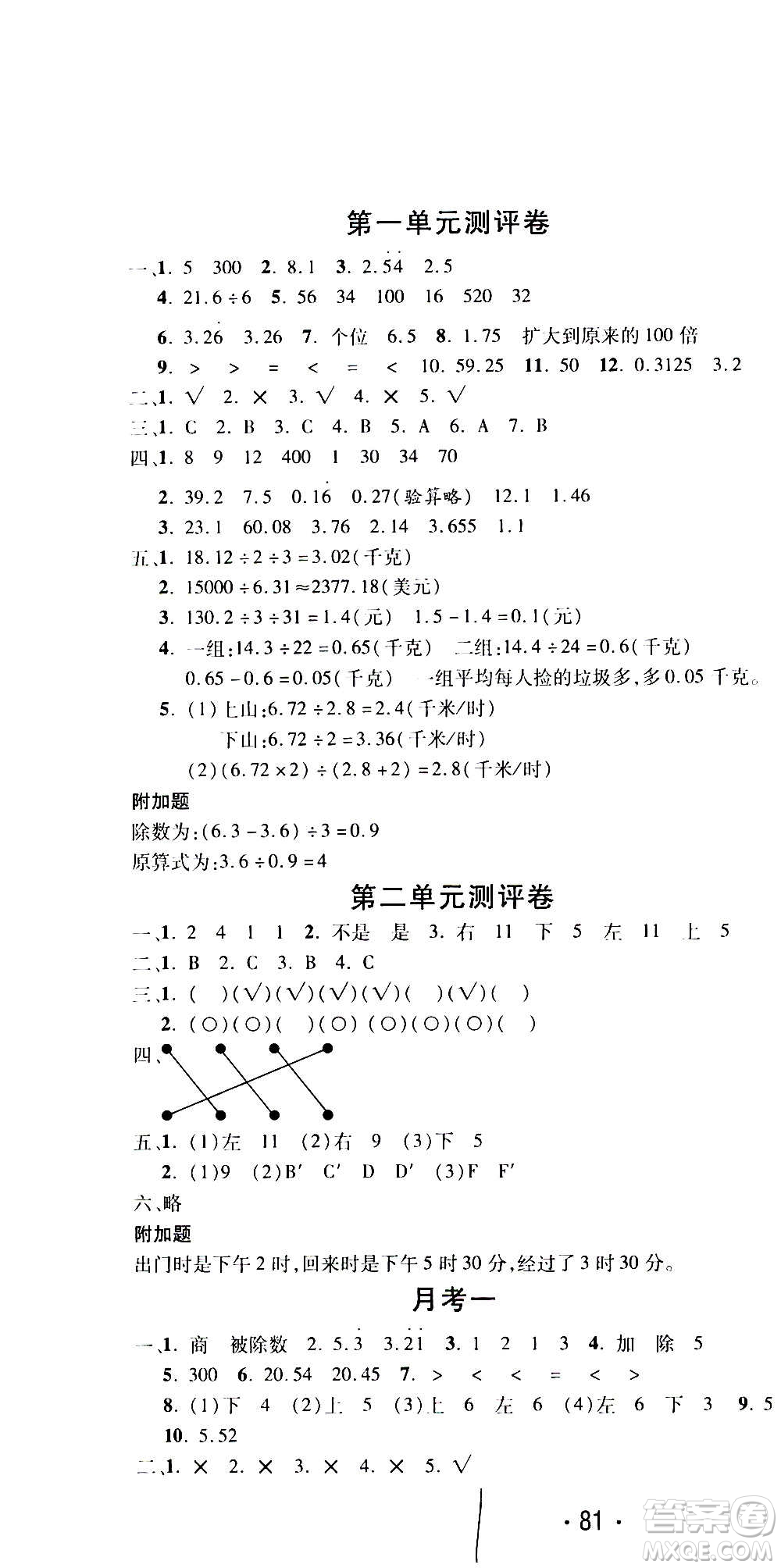 西安出版社2020創(chuàng)新考王數(shù)學(xué)五年級(jí)上冊(cè)新課標(biāo)BS北師版答案