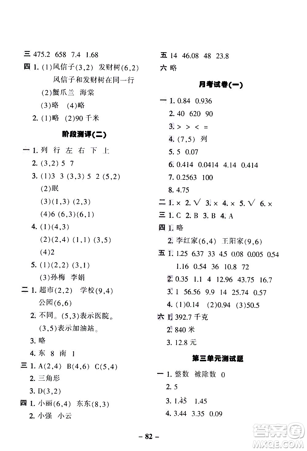 河北少年兒童出版社2020優(yōu)學(xué)全能大考卷數(shù)學(xué)五年級上冊新課標(biāo)R人教版答案