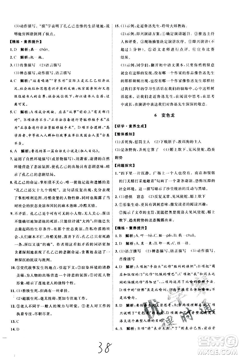 延邊教育出版社2020優(yōu)學(xué)案課時(shí)通語(yǔ)文九年級(jí)全一冊(cè)RJ人教版云南專(zhuān)用答案