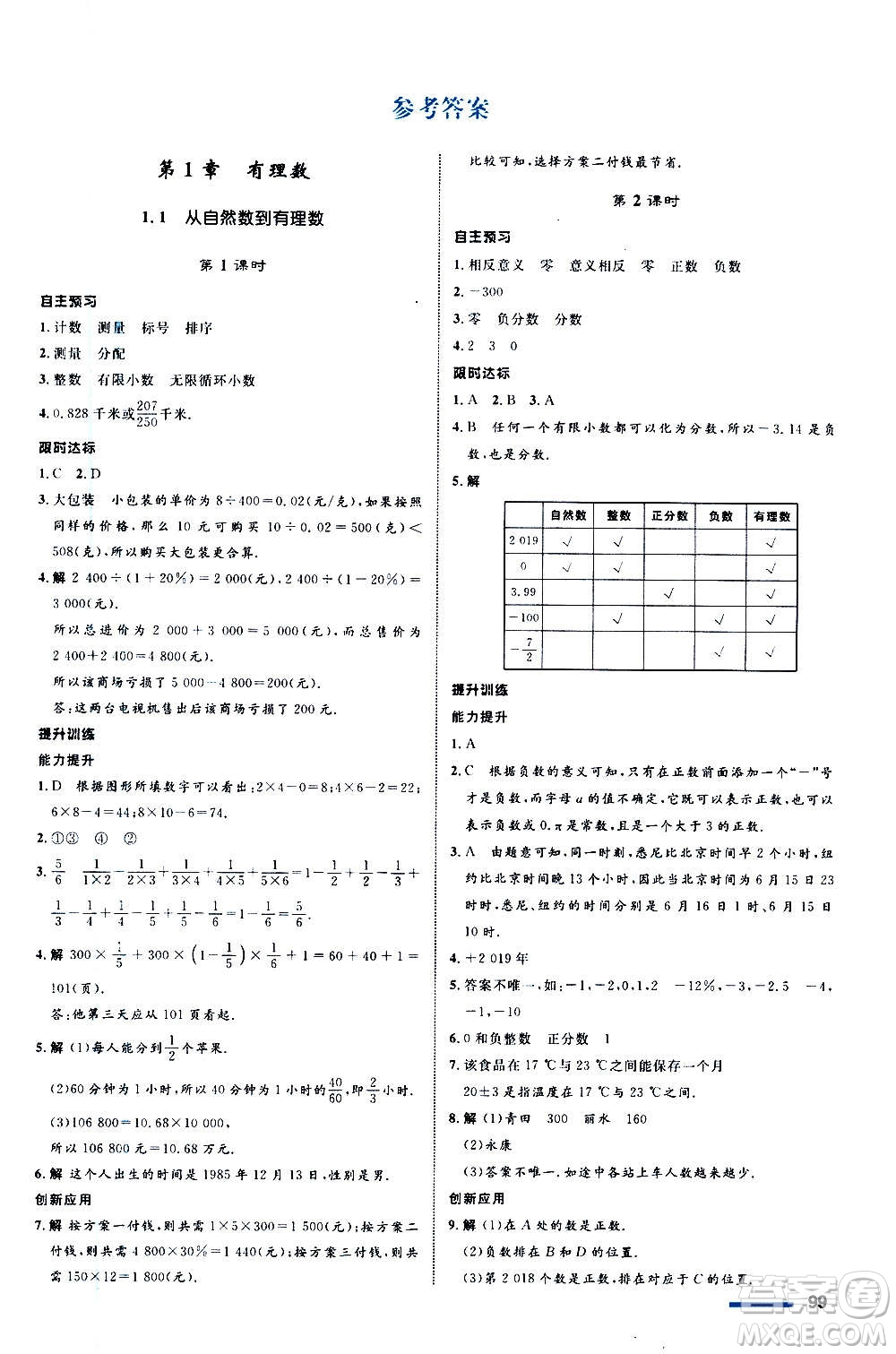 浙江教育出版社2020初中同步測(cè)控全優(yōu)設(shè)計(jì)七年級(jí)上冊(cè)數(shù)學(xué)ZH浙教版答案