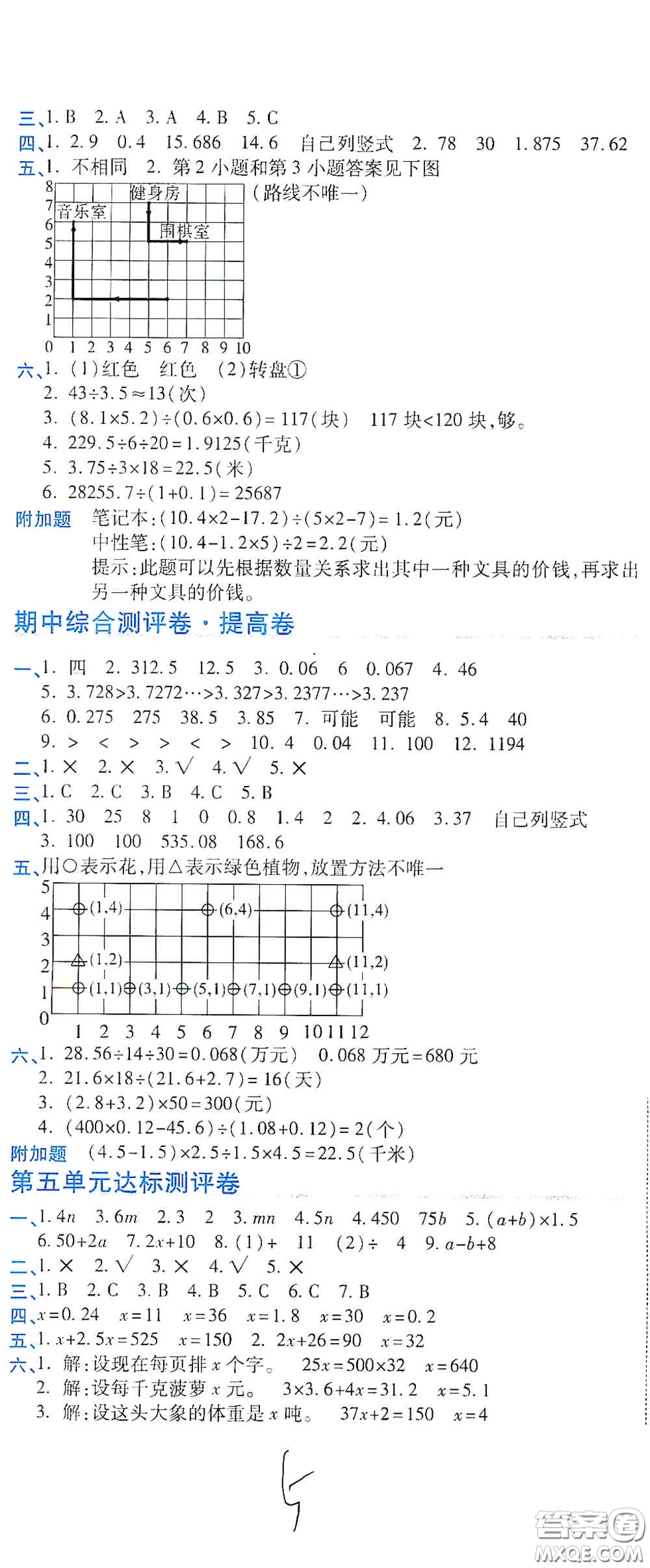 開明出版社2020期末100分沖刺卷五年級(jí)數(shù)學(xué)上冊(cè)人教版答案
