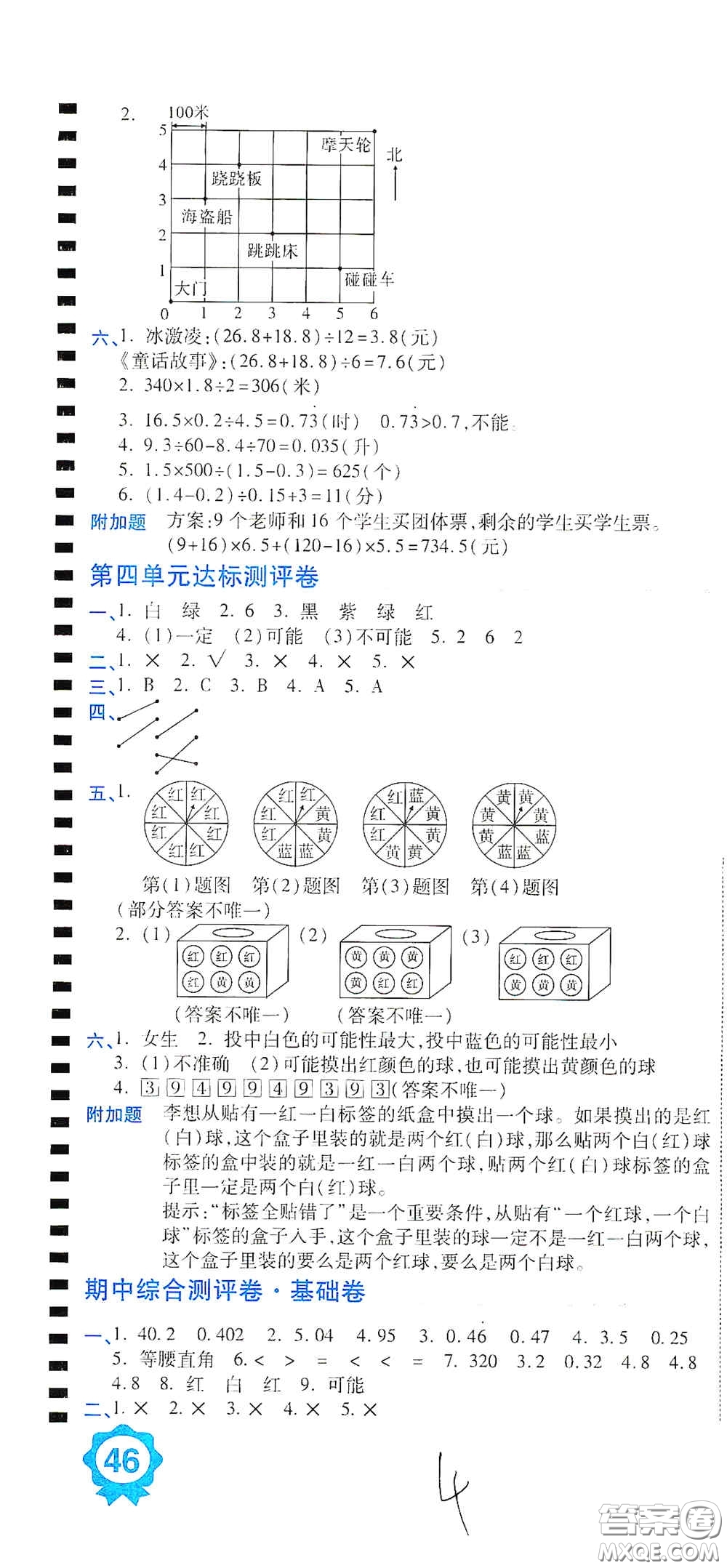 開明出版社2020期末100分沖刺卷五年級(jí)數(shù)學(xué)上冊(cè)人教版答案