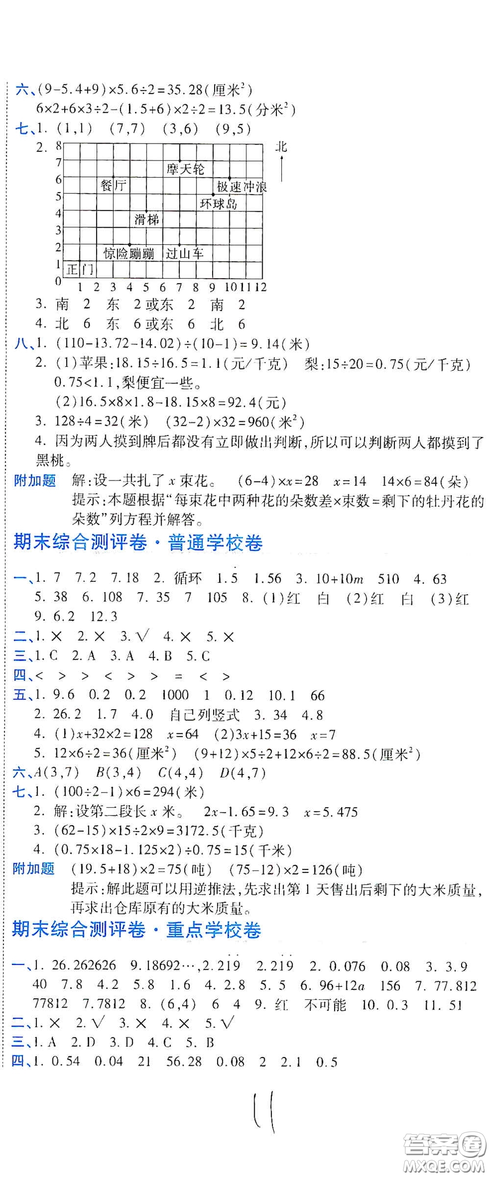 開明出版社2020期末100分沖刺卷五年級(jí)數(shù)學(xué)上冊(cè)人教版答案