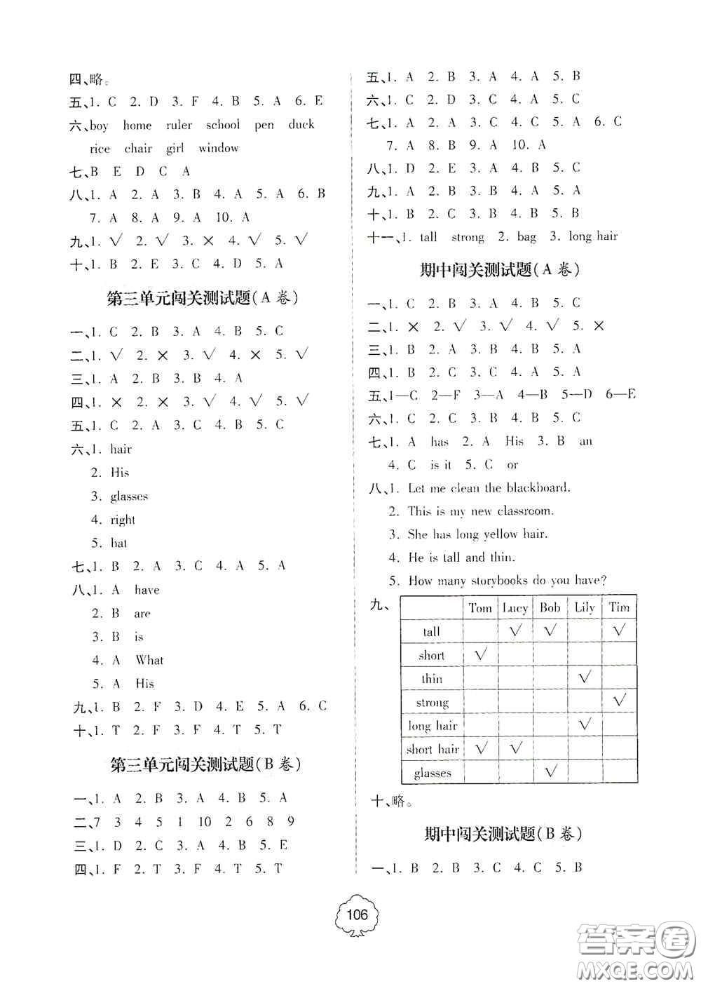 2020年秋金博士闖關(guān)密卷100分四年級英語上冊答案
