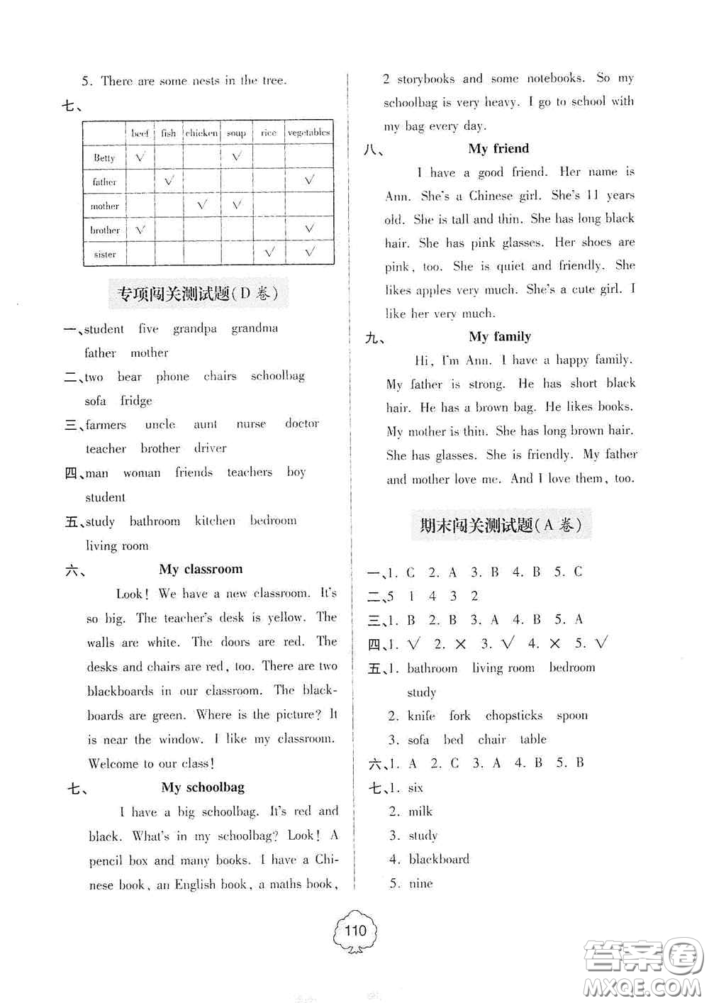 2020年秋金博士闖關(guān)密卷100分四年級英語上冊答案