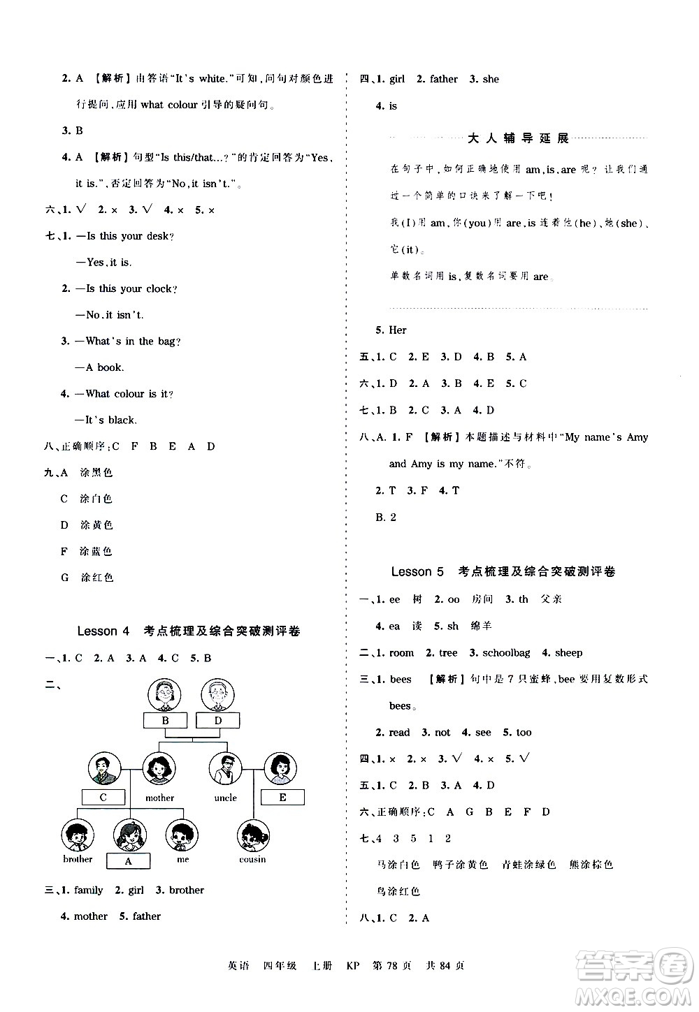 江西人民出版社2020秋王朝霞考點(diǎn)梳理時(shí)習(xí)卷英語(yǔ)四年級(jí)上冊(cè)KP科普版答案