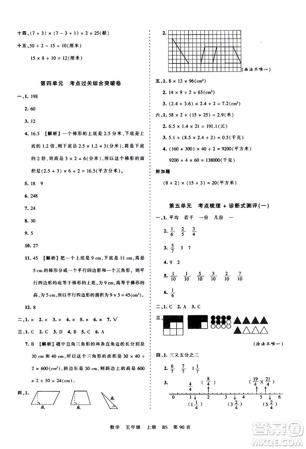 江西人民出版社2020秋王朝霞考點(diǎn)梳理時(shí)習(xí)卷數(shù)學(xué)五年級(jí)上冊(cè)BS北師版答案