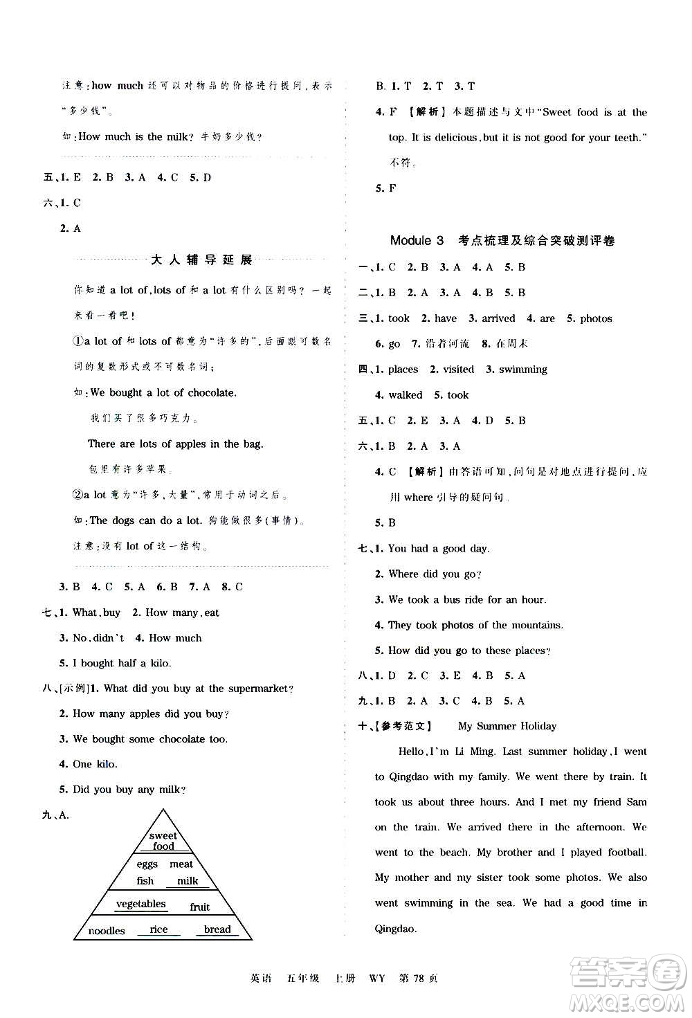 江西人民出版社2020秋王朝霞考點(diǎn)梳理時(shí)習(xí)卷英語五年級上冊WY外研版答案
