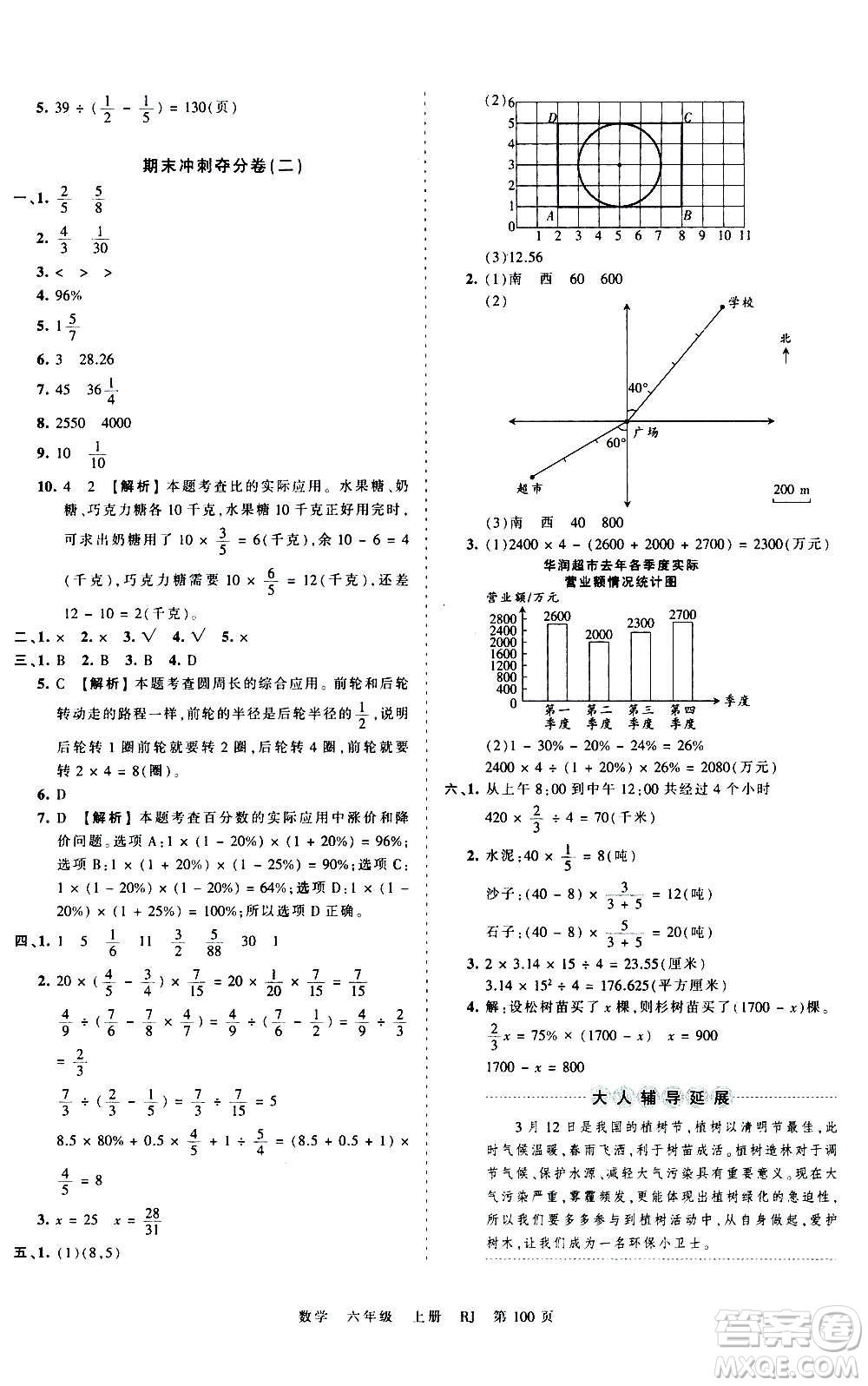 江西人民出版社2020秋王朝霞考點梳理時習(xí)卷數(shù)學(xué)六年級上冊RJ人教版答案