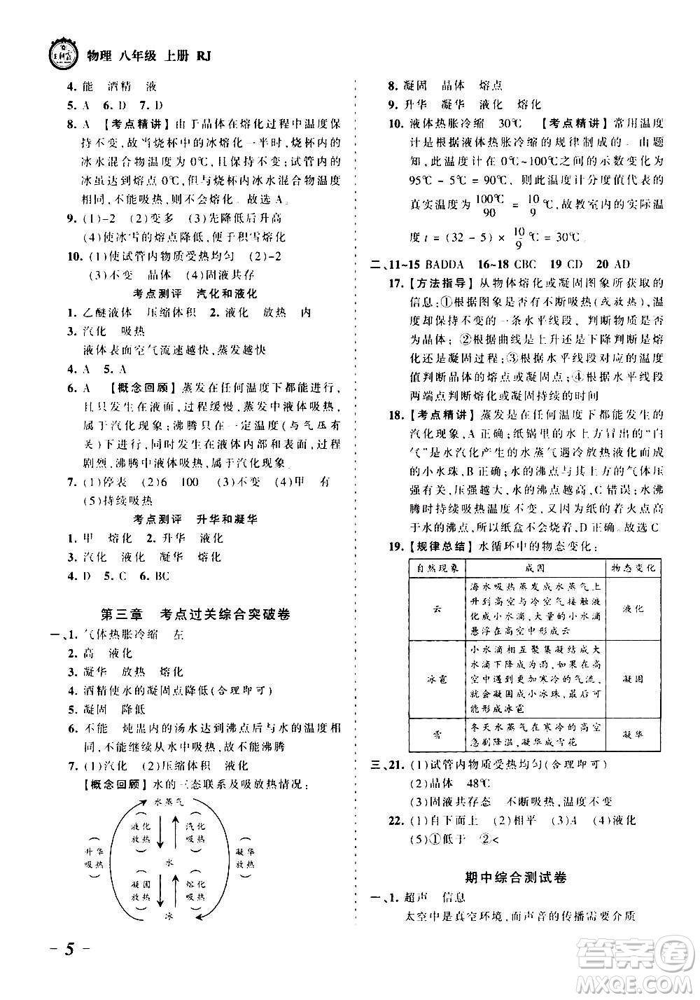 江西人民出版社2020秋王朝霞考點梳理時習卷物理八年級上冊RJ人教版答案