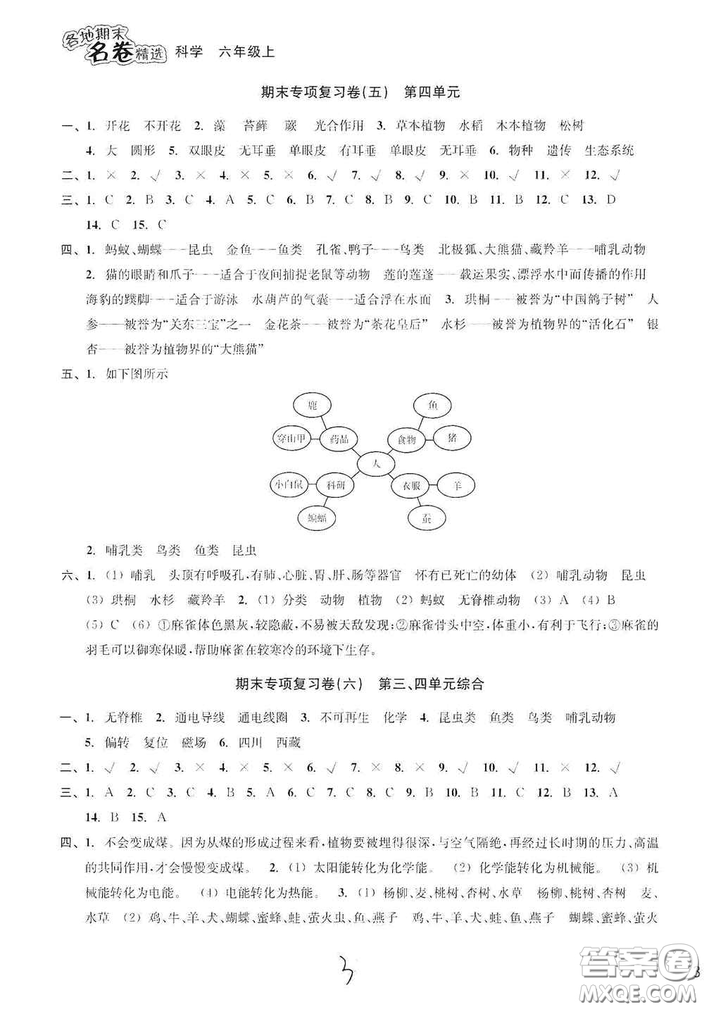 南方出版社2020學林驛站各地期末名卷精選六年級科學上冊答案