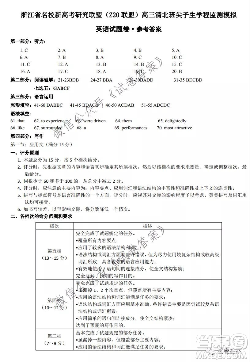 浙江省名校新高考研究聯(lián)盟Z20聯(lián)盟高三清北班尖子生學(xué)程監(jiān)測模擬英語試題及答案