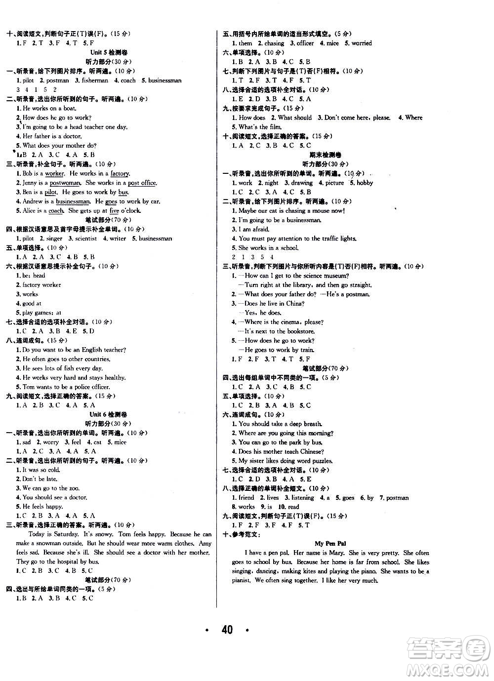 ?合肥工業(yè)大學(xué)出版社2020七天學(xué)練考六年級上冊英語RJ人教版答案