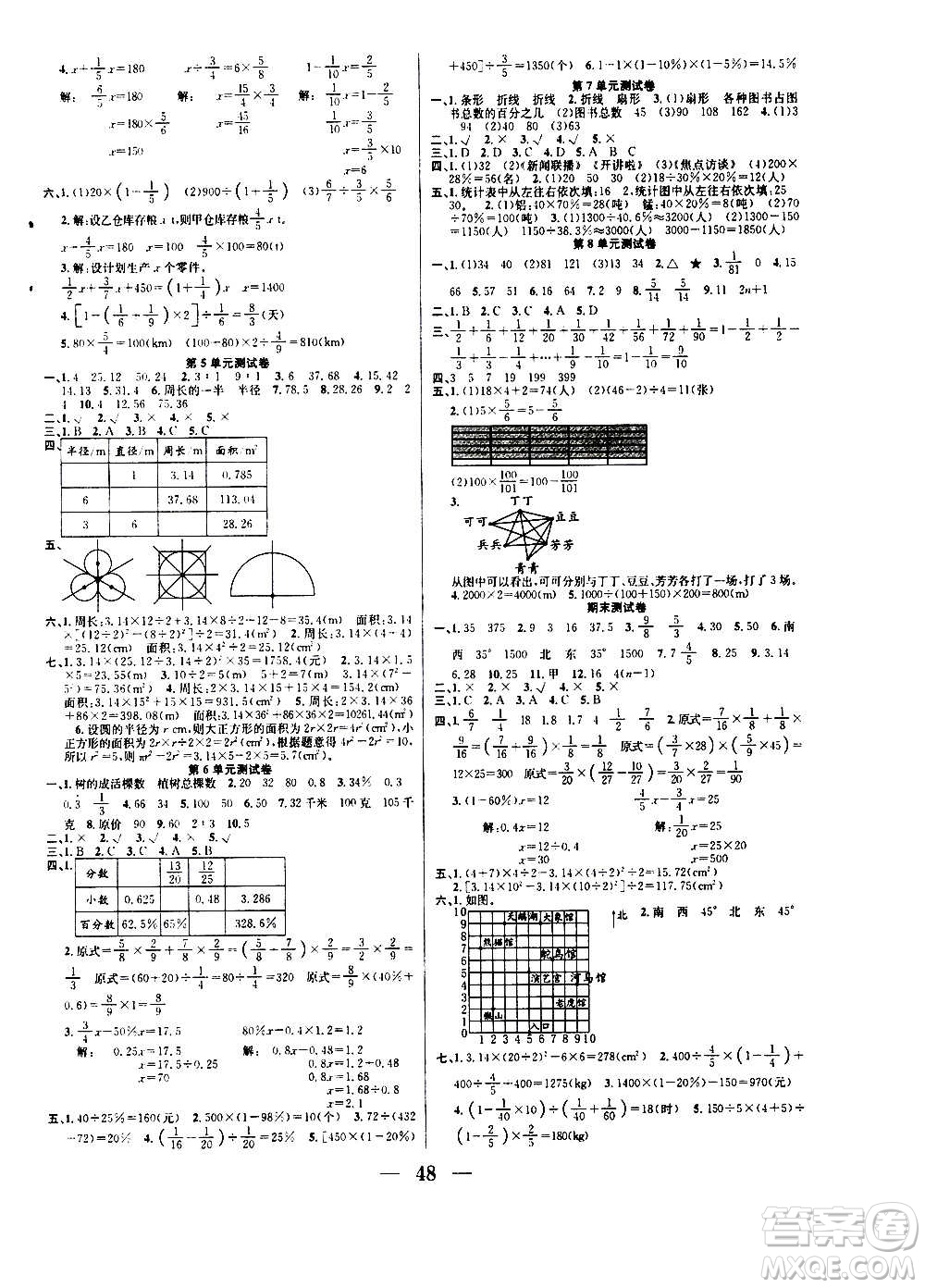 ?合肥工業(yè)大學出版社2020七天學練考六年級上冊數學RJ人教版答案