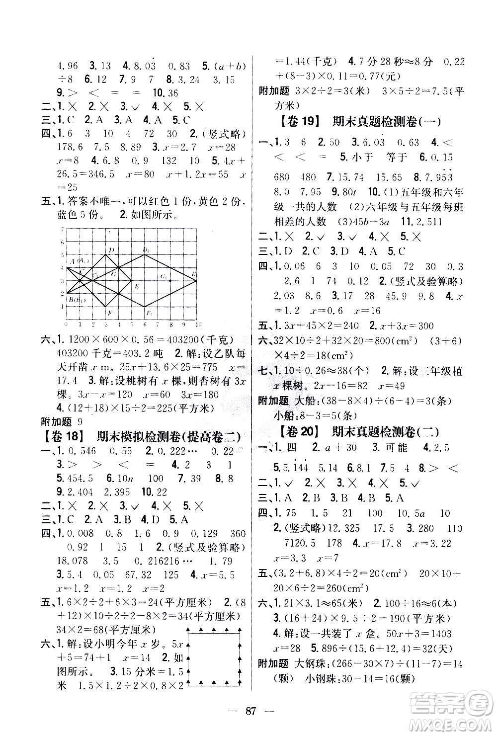 吉林人民出版社2020小學教材完全考卷五年級數(shù)學上冊新課標人教版答案