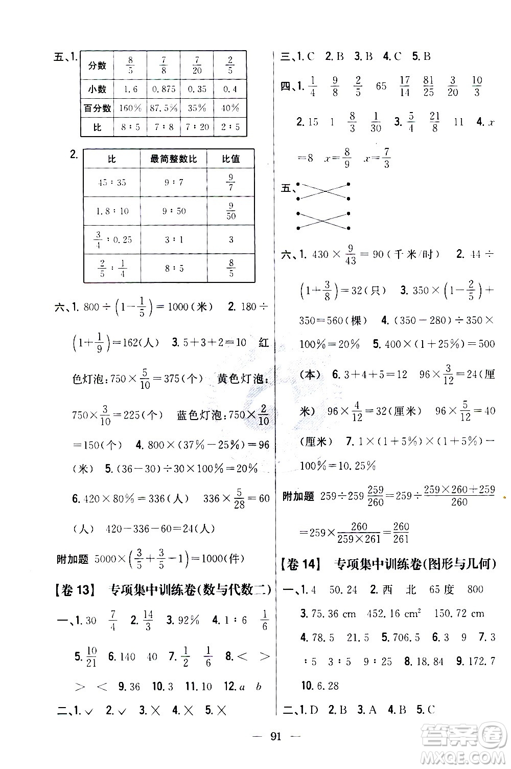 吉林人民出版社2020小學(xué)教材完全考卷六年級數(shù)學(xué)上冊新課標人教版答案