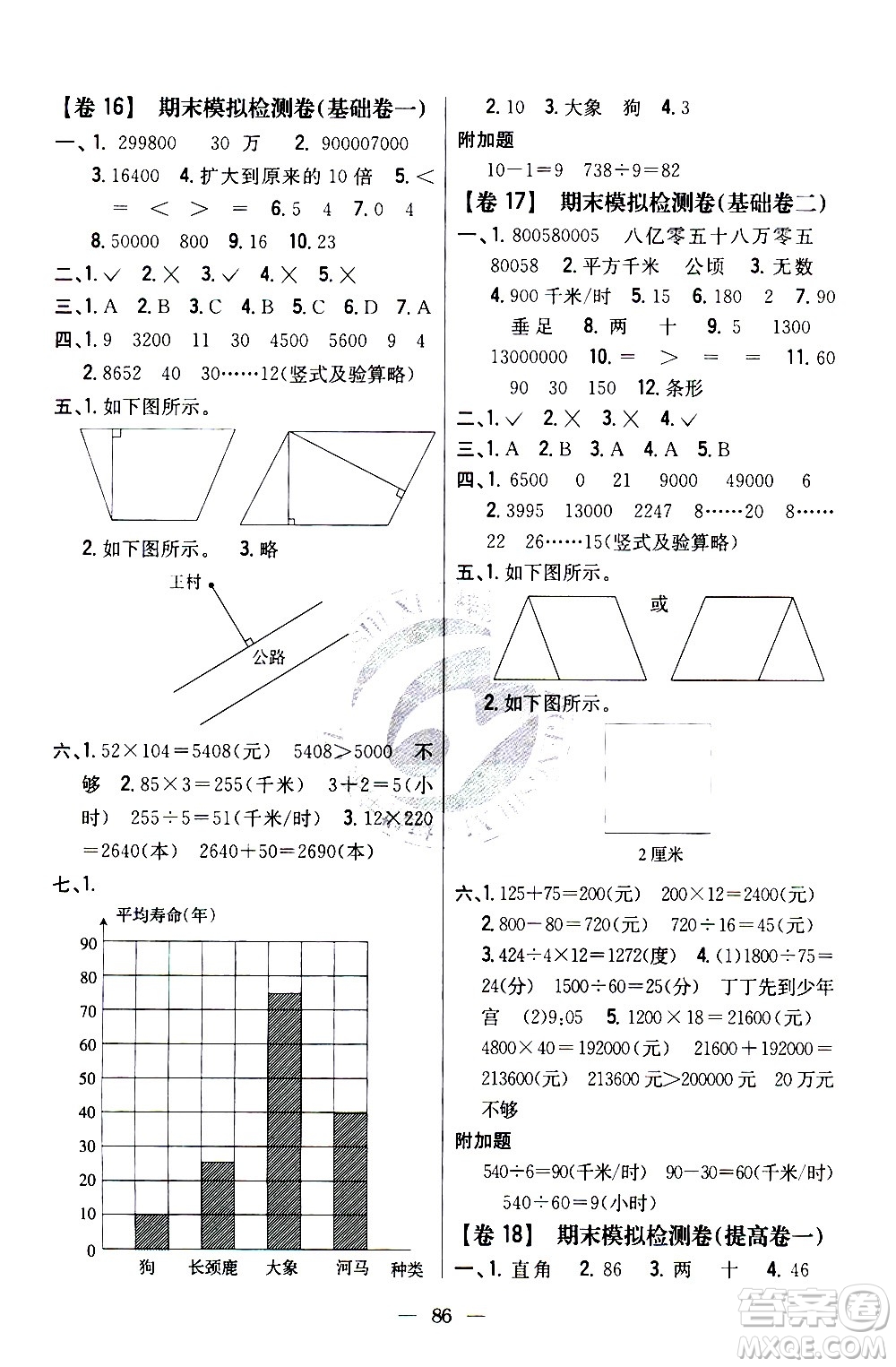 吉林人民出版社2020小學(xué)教材完全考卷四年級數(shù)學(xué)上冊新課標人教版答案