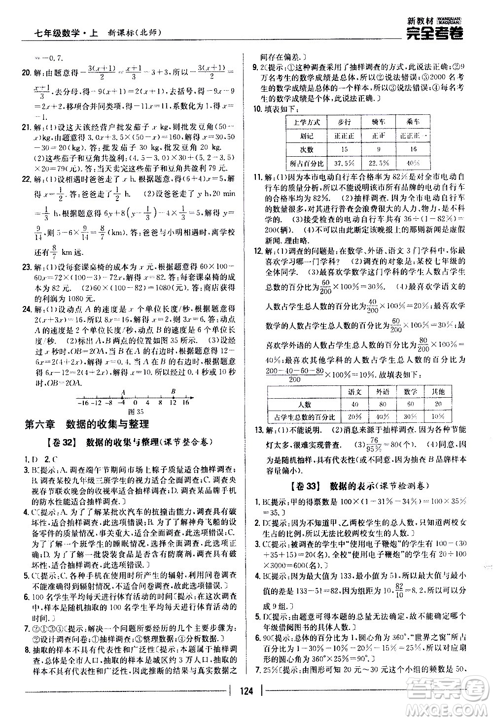 吉林人民出版社2020新教材完全考卷數(shù)學七年級上冊新課標北師版答案