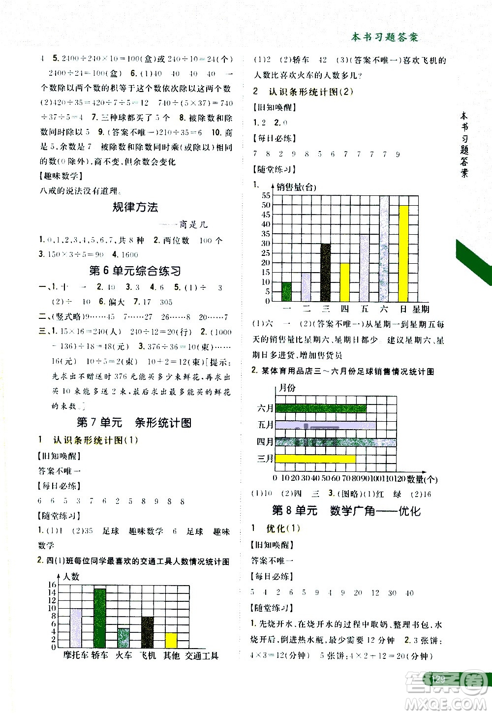 吉林人民出版社2020小學(xué)教材完全解讀四年級(jí)數(shù)學(xué)上冊新課標(biāo)人教版答案