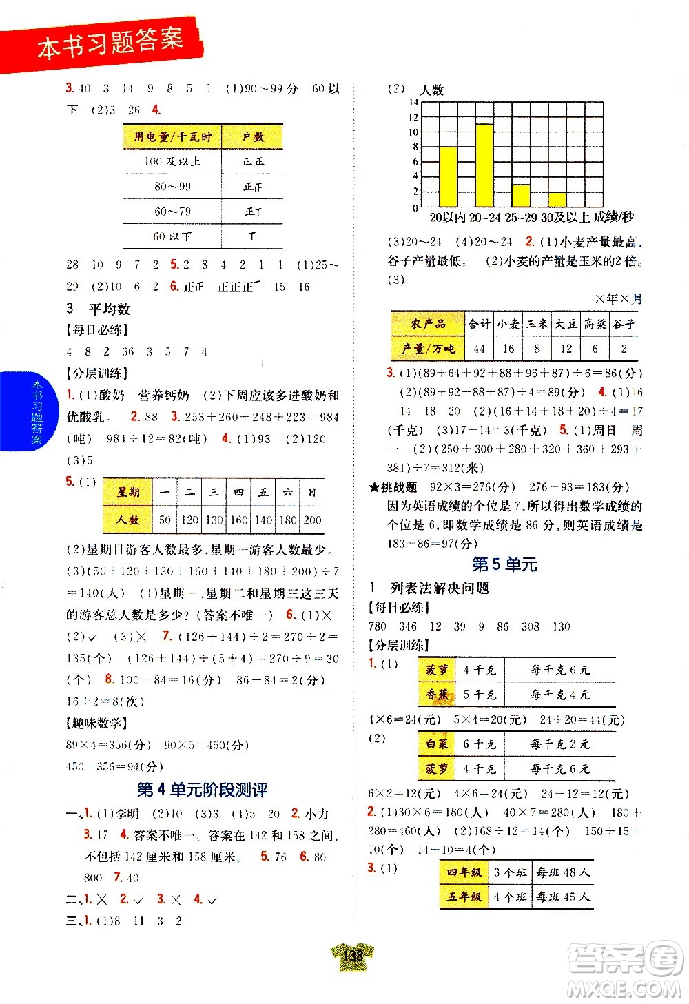 吉林人民出版社2020小學(xué)教材完全解讀四年級數(shù)學(xué)上冊新課標(biāo)江蘇版答案